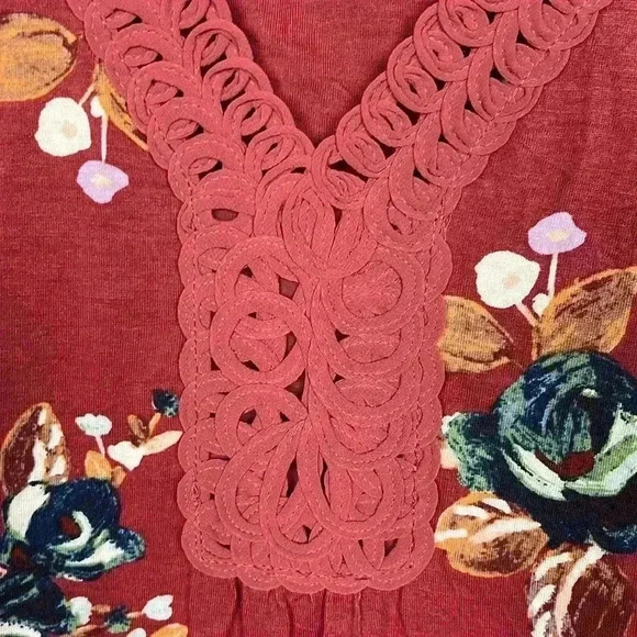 Daniel Rainn Womens Elura Top Rust S Floral Vneck Lace Knit Boho Versatile NWOT - Picture 3 of 12